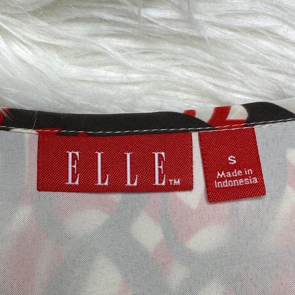 Elle Women's Abstract Print Pleated Neckline Short Sleeve Top Red Black Size S - Picture 5 of 11